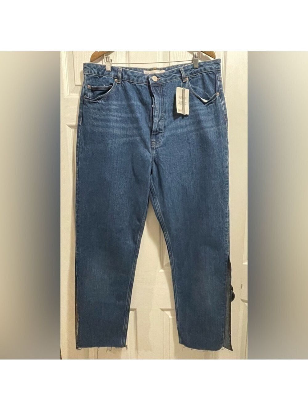 NWT ASOS Denim Split Raw Hem Rebel Tall Jeans Wide Leg High Rise Size 36 / 18